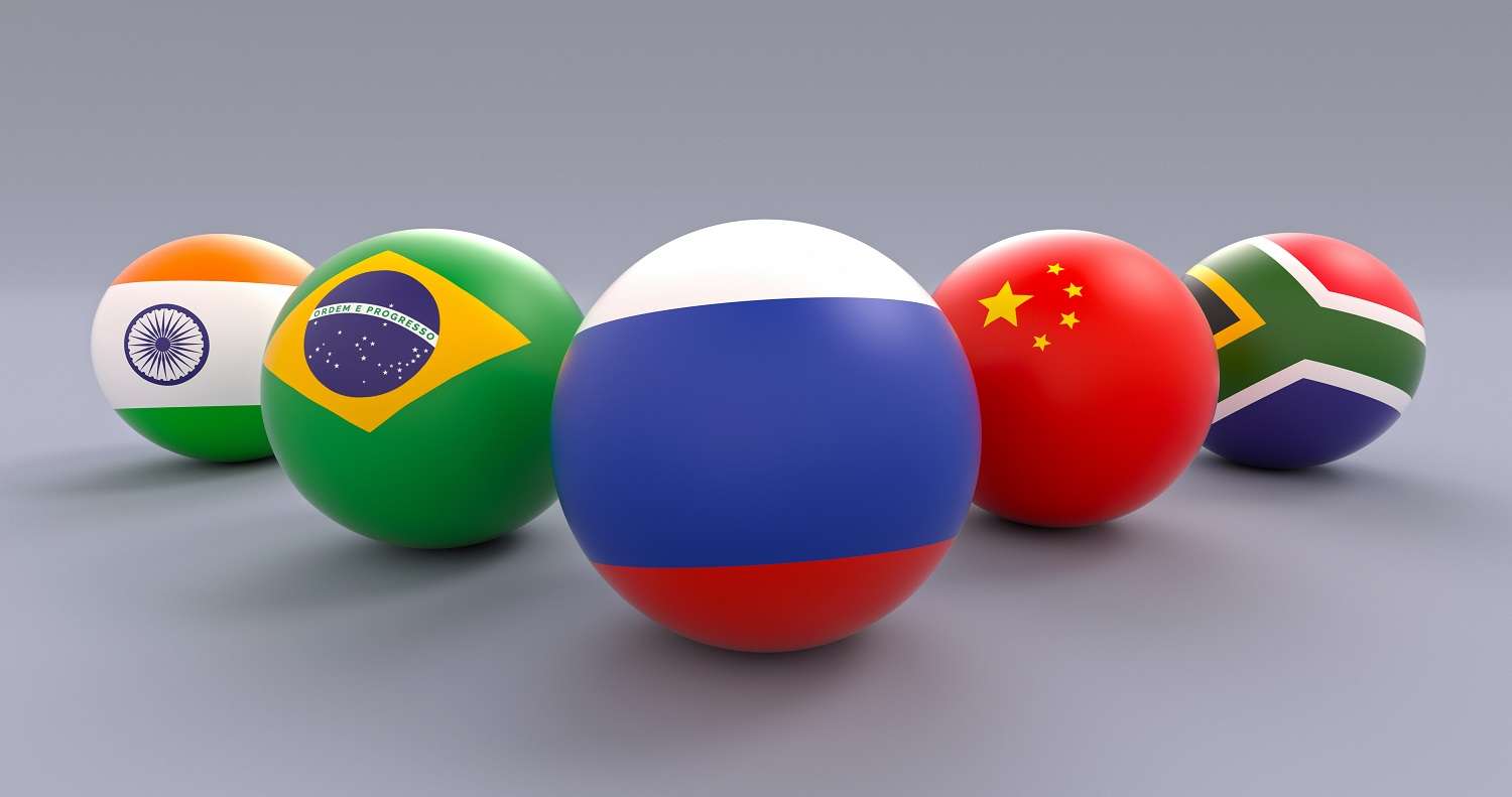 Balls decorated in the colors of the five BRICS nations, with the Russian ball at the fore.